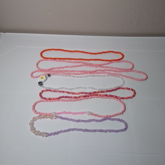 Lot Of 7 Glass Bead Stretch Necklaces - Picture 1 of 11